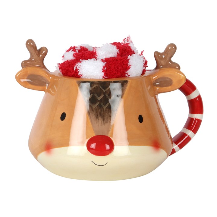 Christmas Reindeer Ceramic Mug and Sock Set