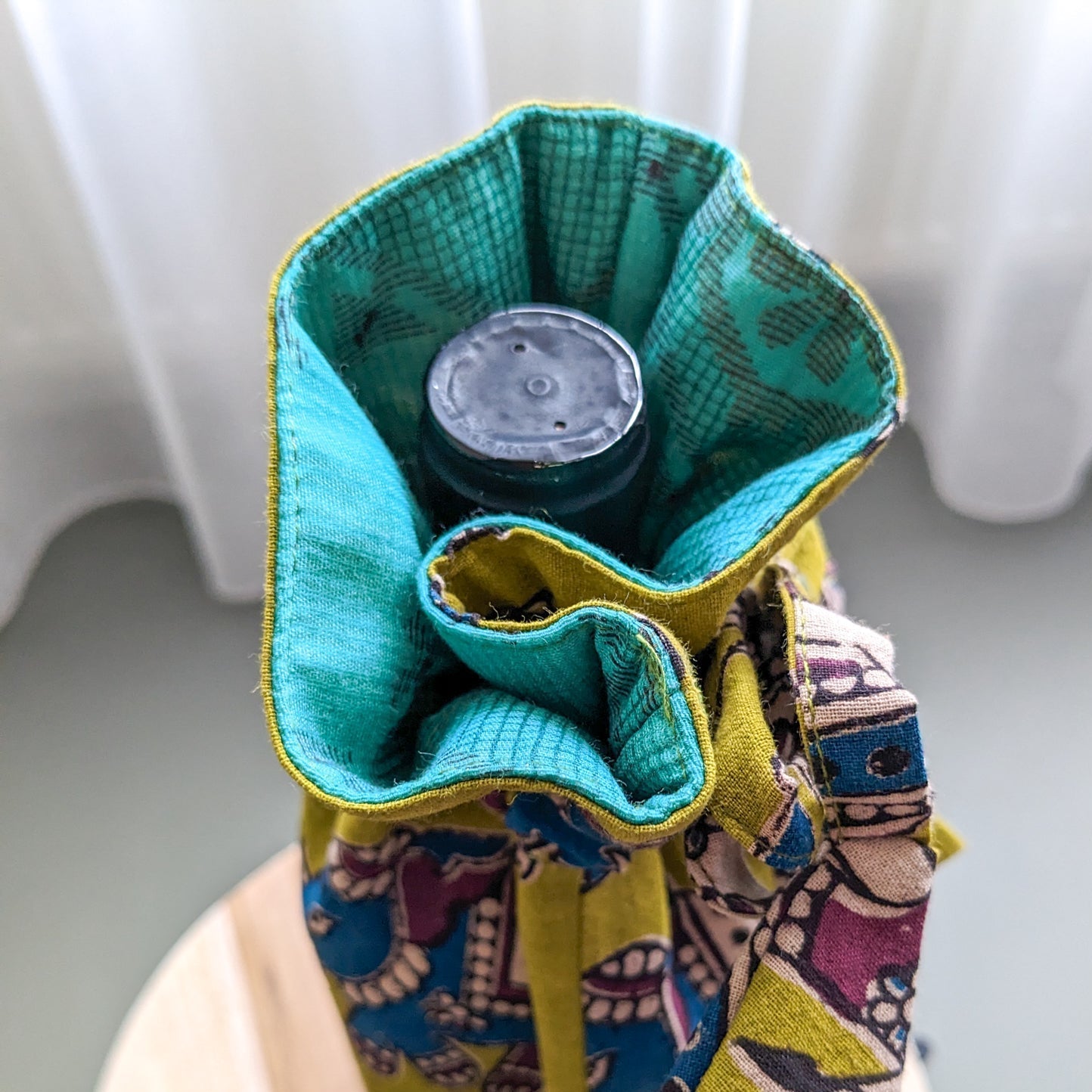 Eco Friendly Bottle Bags, Reusable Kalamkari Cotton Bottle Gift Bags, Ethically Handmade in India