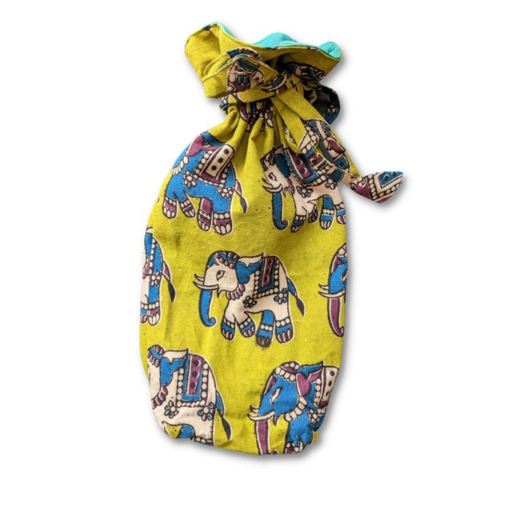 Eco Friendly Bottle Bags, Reusable Kalamkari Cotton Bottle Gift Bags, Ethically Handmade in India