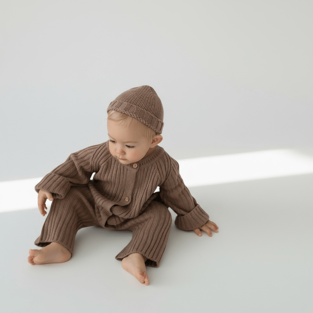 Ribbed Knit Button Up Romper in Warm Neutrals