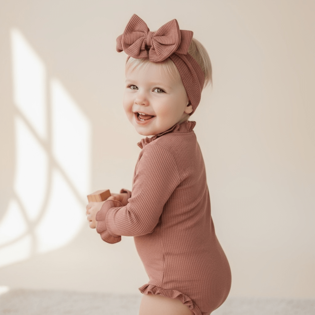 Ribbed Ruffle Romper with Matching Headband