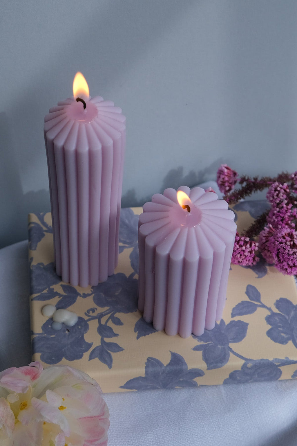 Ribbed Pillar Candle Duo