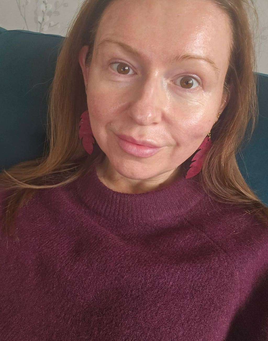 Burgundy leaf earrings