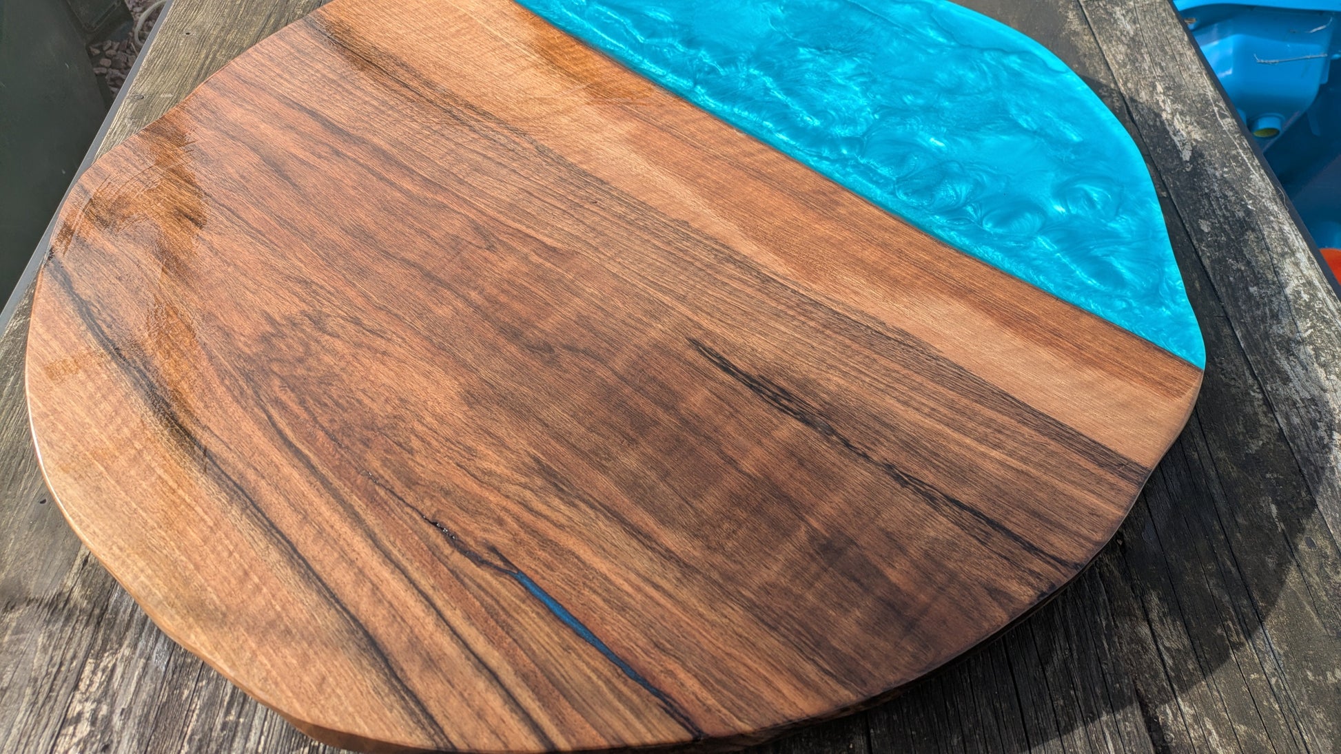 English Walnut and blue resin coffee table