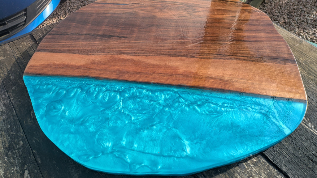 English Walnut and blue resin coffee table