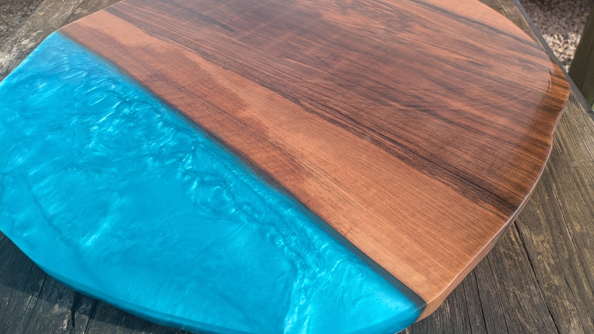 English Walnut and blue resin coffee table