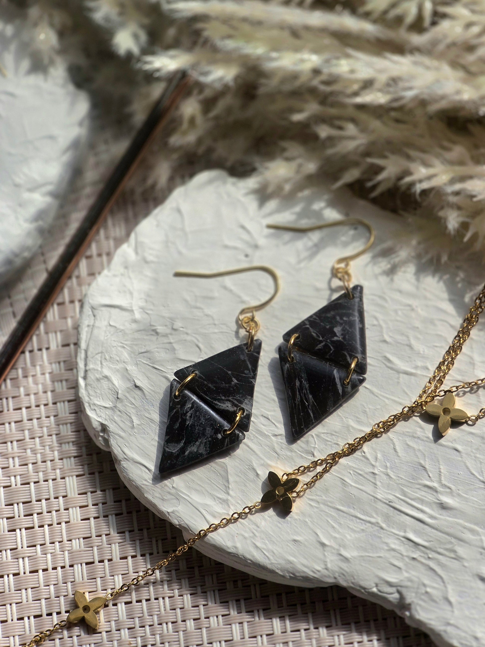 Clara Black marble Earrings