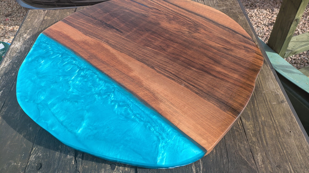 English Walnut and blue resin coffee table