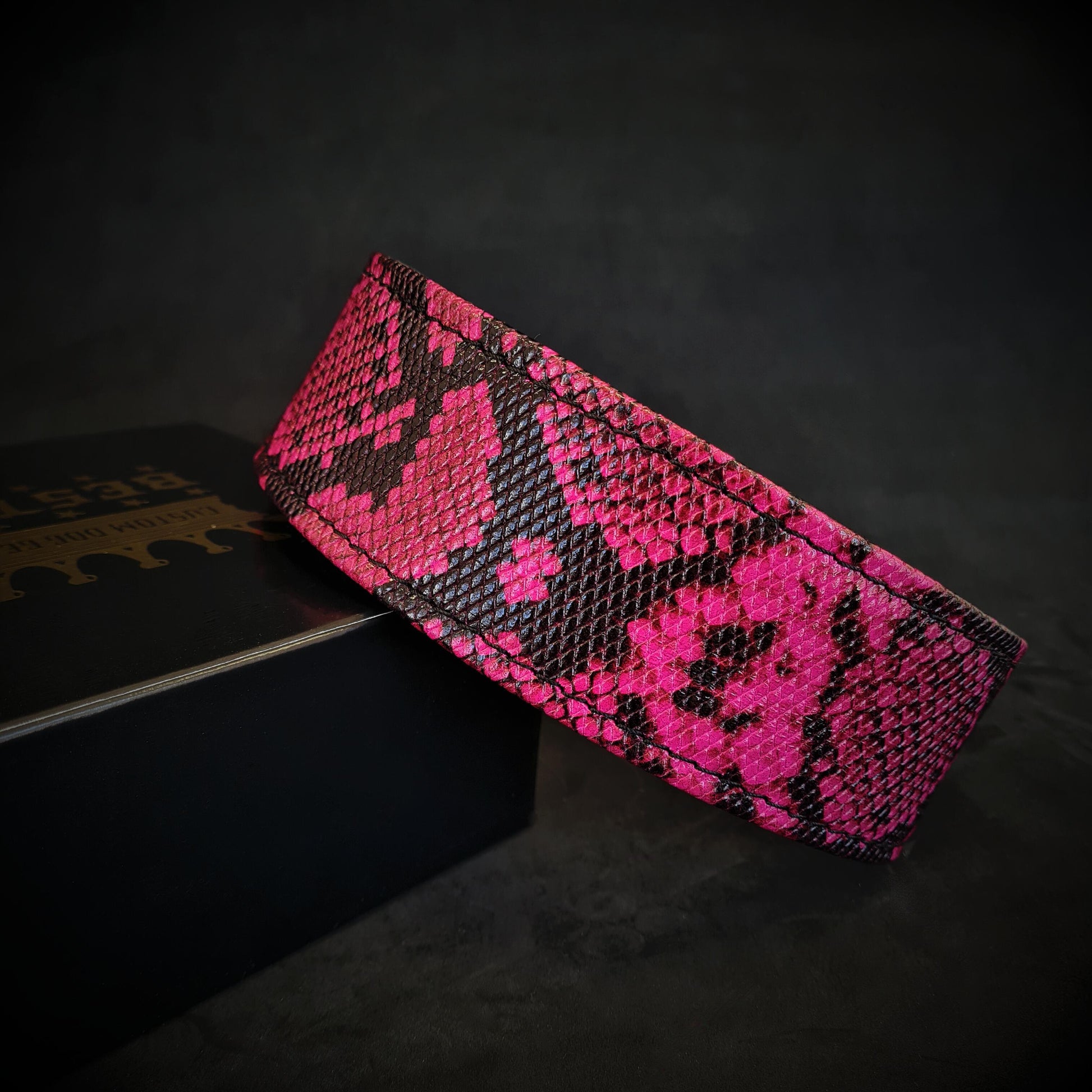Rock Python Pink Leather Dog Collar