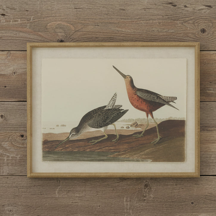 Handcrafted linen artwork featuring delicate snipes in earthy tones with beaded frame, 45x62cm, nature-inspired wall decor by Sostter at brixbailey.com