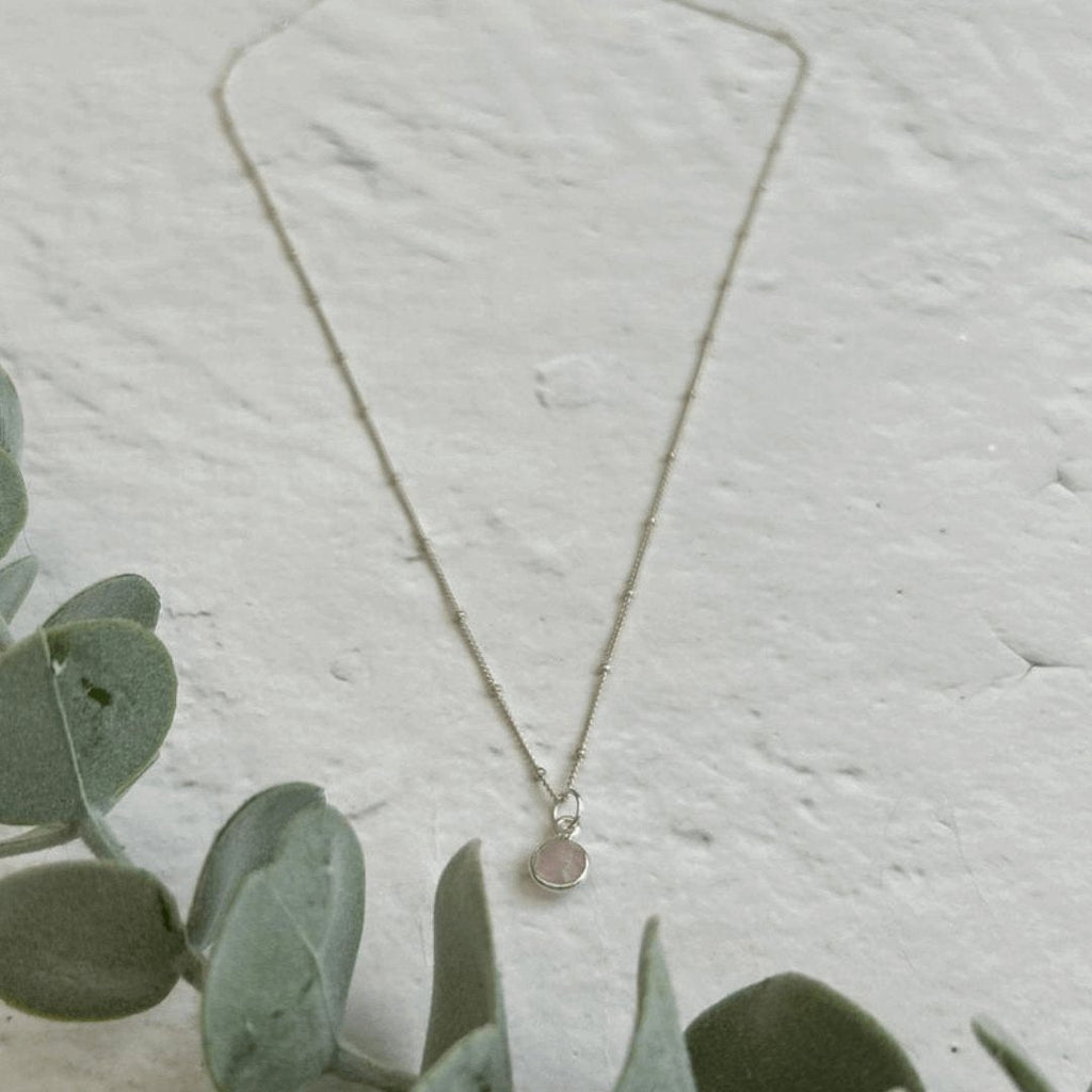 Rose Quartz October Birthstone Necklace in Sterling Silver