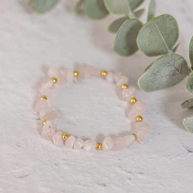 Rose Quartz Bracelet in Sterling Silver and Gold