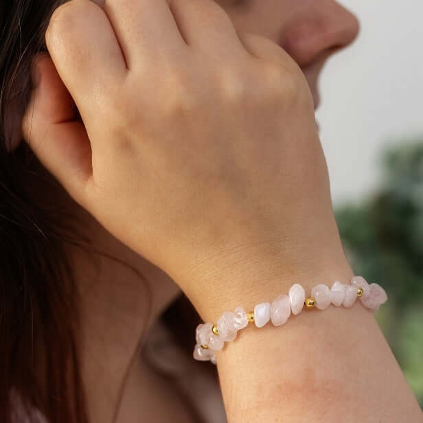 Rose Quartz Bracelet in Sterling Silver and Gold