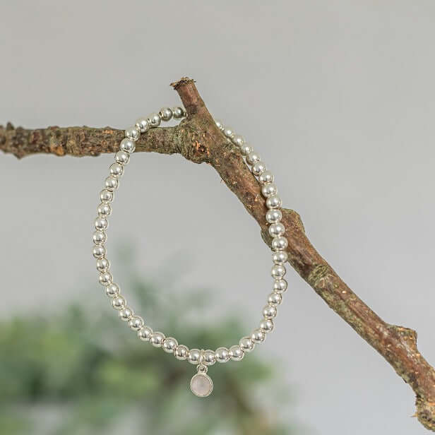 Rose Quartz Charm Bracelet in Sterling Silver and Gold Filled