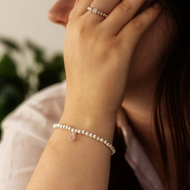 Rose Quartz Charm Bracelet in Sterling Silver and Gold Filled