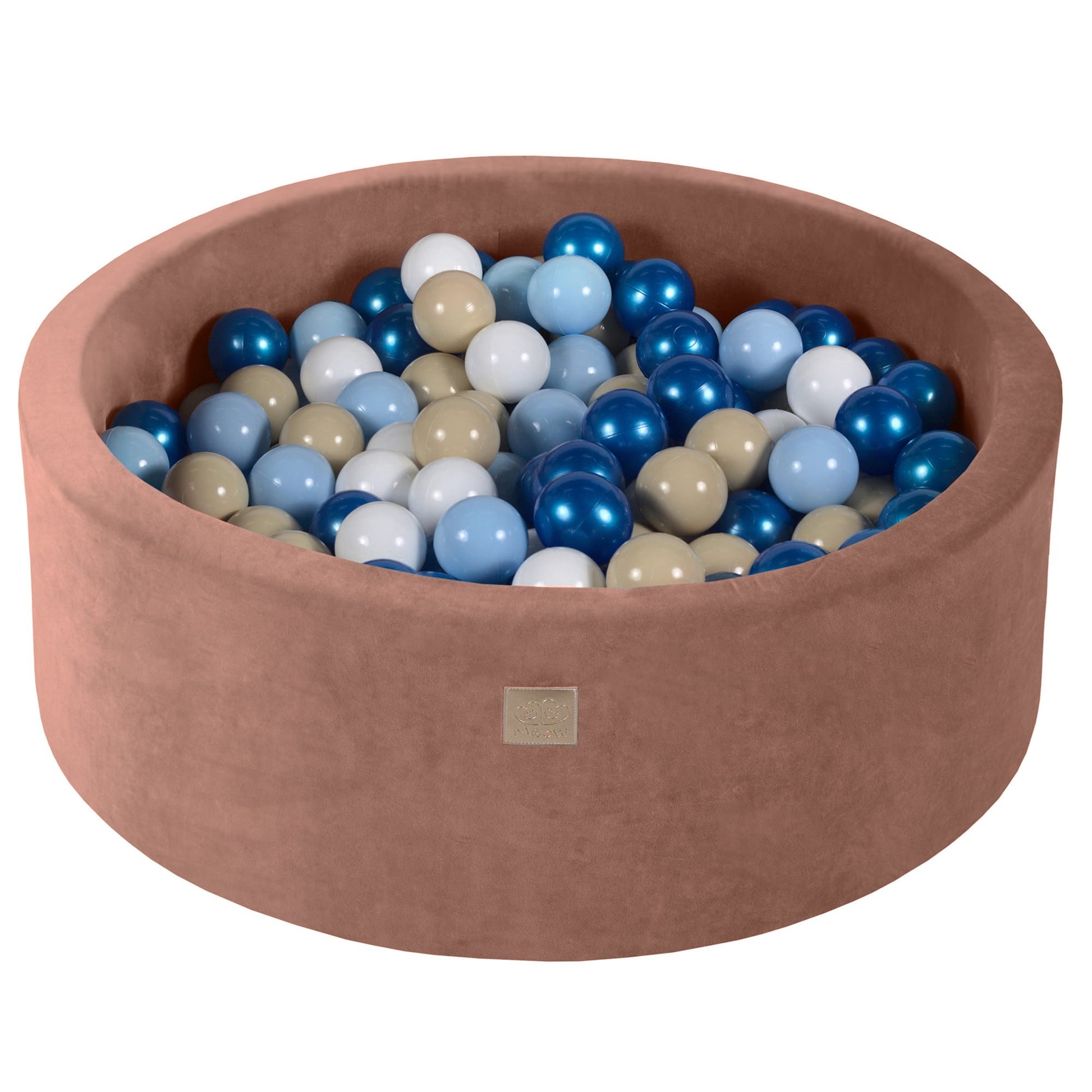 Round Ball Pit With 200 Blue/White/Beige Balls, 90x30cm - Beige Velvet