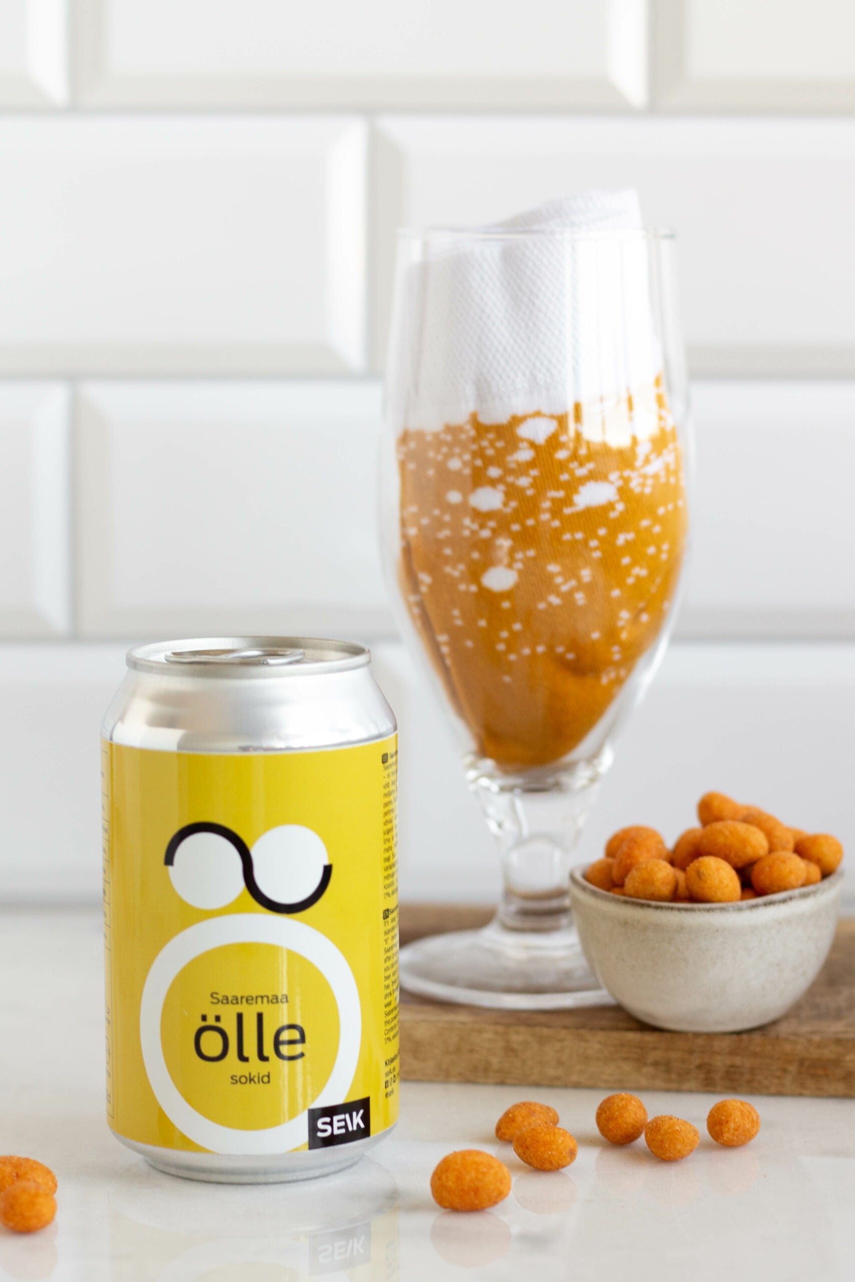 bold saaremaa beer socks in a hero shot, showcasing their durable cotton-polyamide-elastane blend for confident style