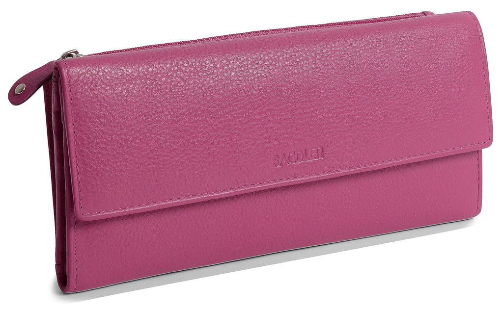 Claire Long Leather Trifold Purse with 18 Card Slots and RFID Protection