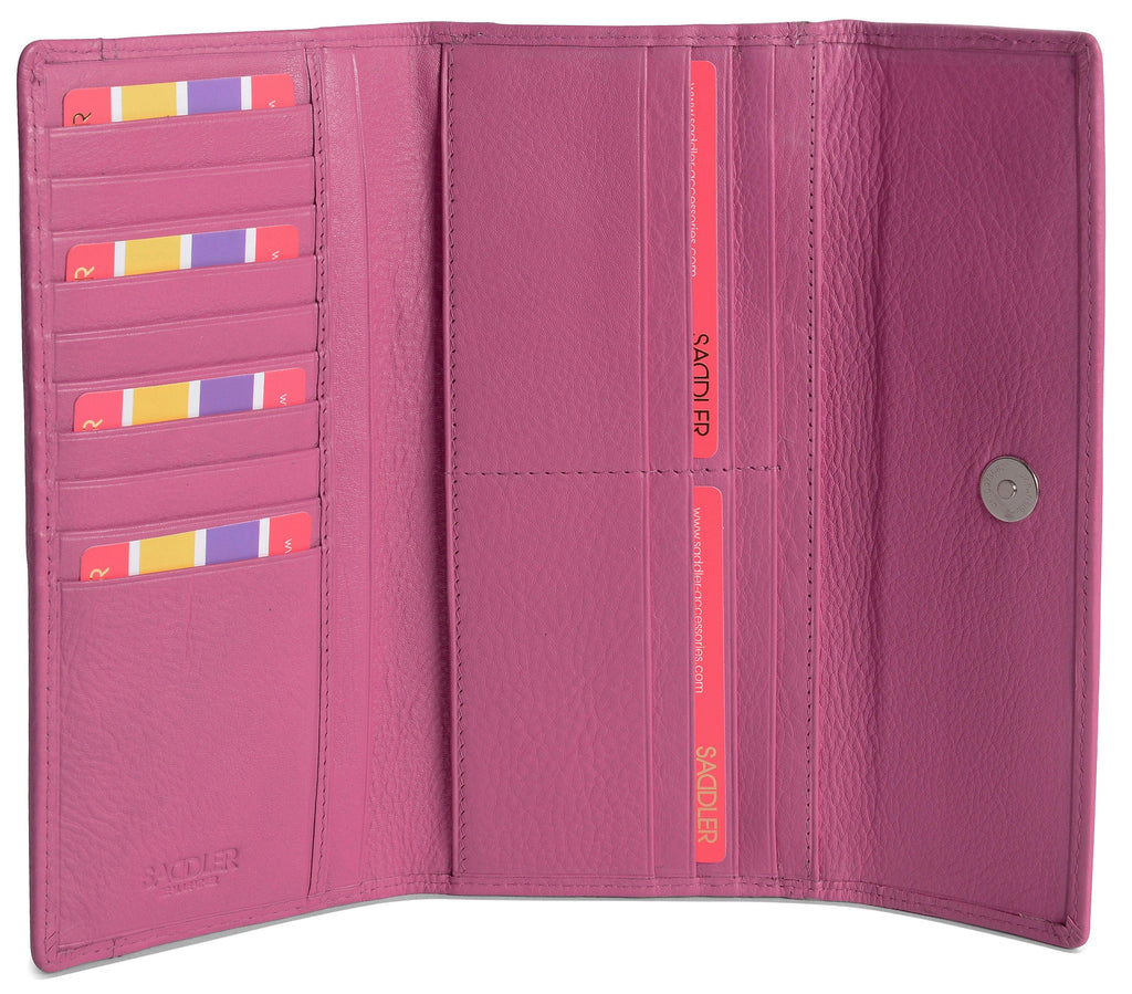 Claire Long Leather Trifold Purse with 18 Card Slots and RFID Protection