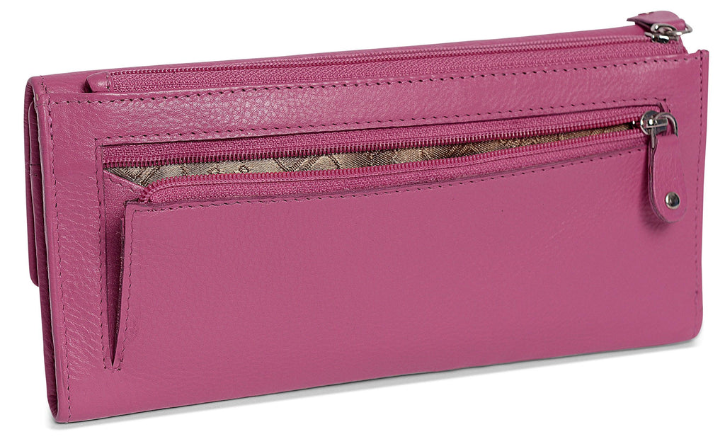 Claire Long Leather Trifold Purse with 18 Card Slots and RFID Protection