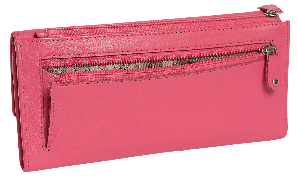 Claire Long Leather Trifold Purse with 18 Card Slots and RFID Protection