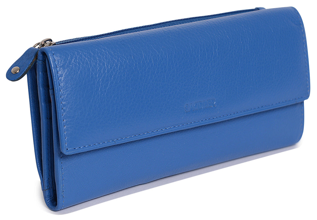 Claire Long Leather Trifold Purse with 18 Card Slots and RFID Protection