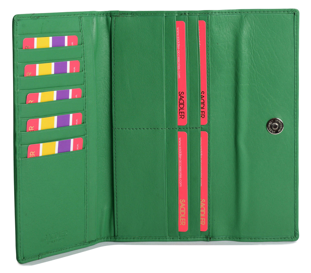 Claire Long Leather Trifold Purse with 18 Card Slots and RFID Protection