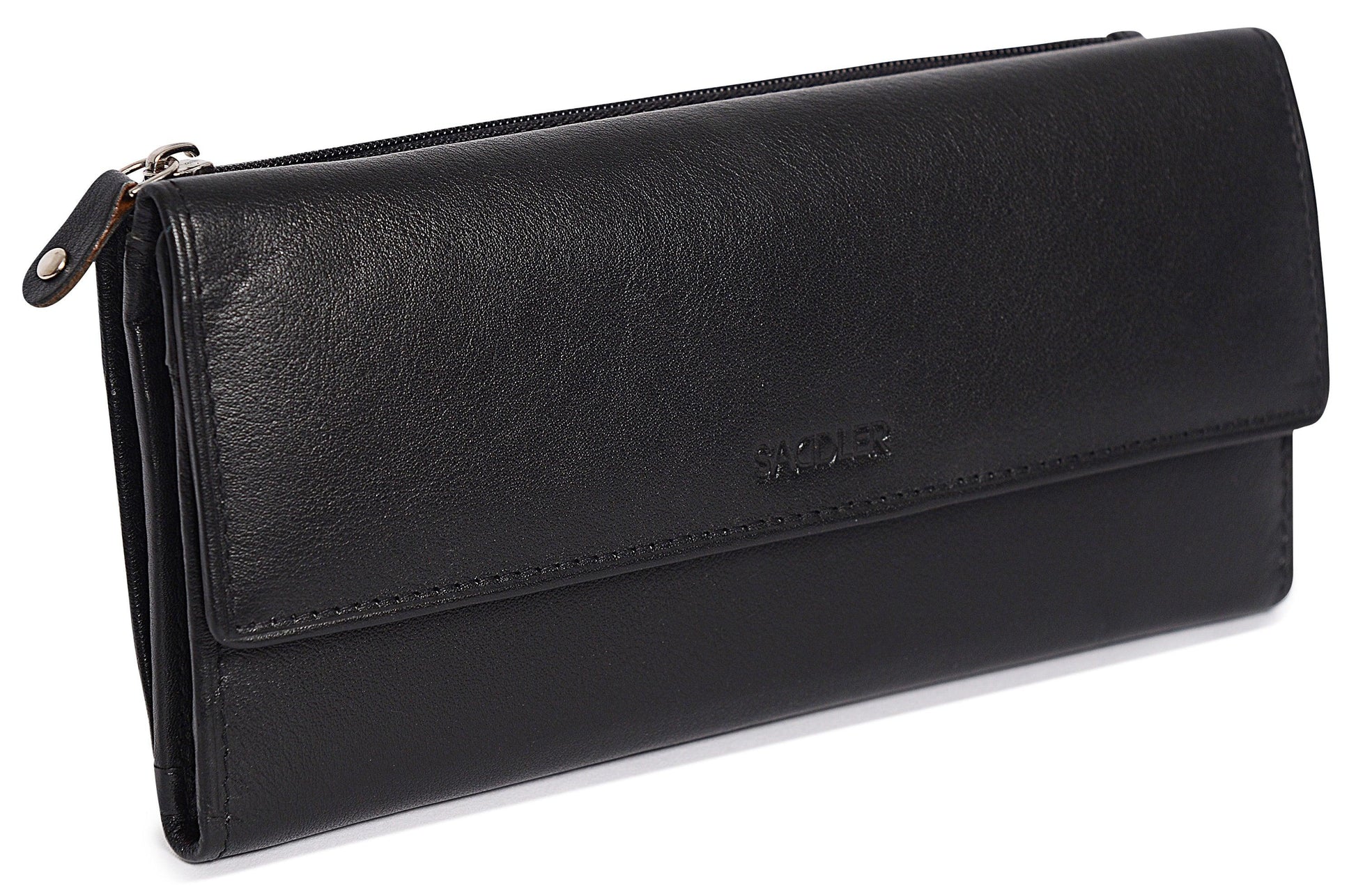 Claire Long Leather Trifold Purse with 18 Card Slots and RFID Protection
