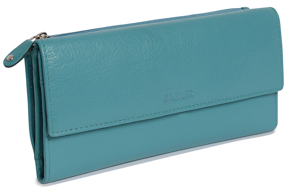 Claire Long Leather Trifold Purse with 18 Card Slots and RFID Protection