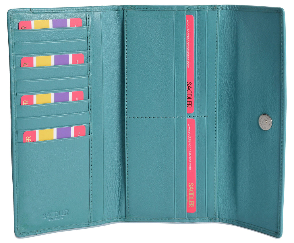 Claire Long Leather Trifold Purse with 18 Card Slots and RFID Protection