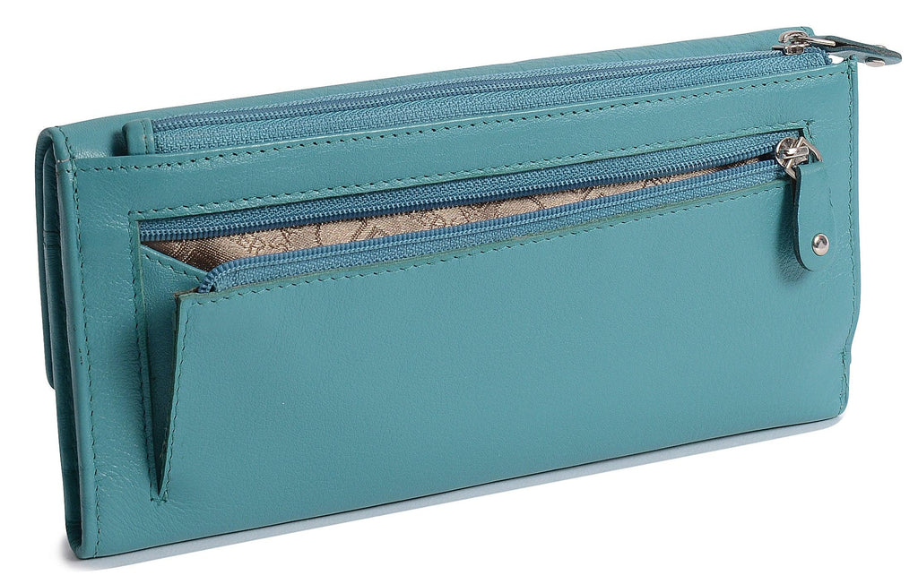 Claire Long Leather Trifold Purse with 18 Card Slots and RFID Protection