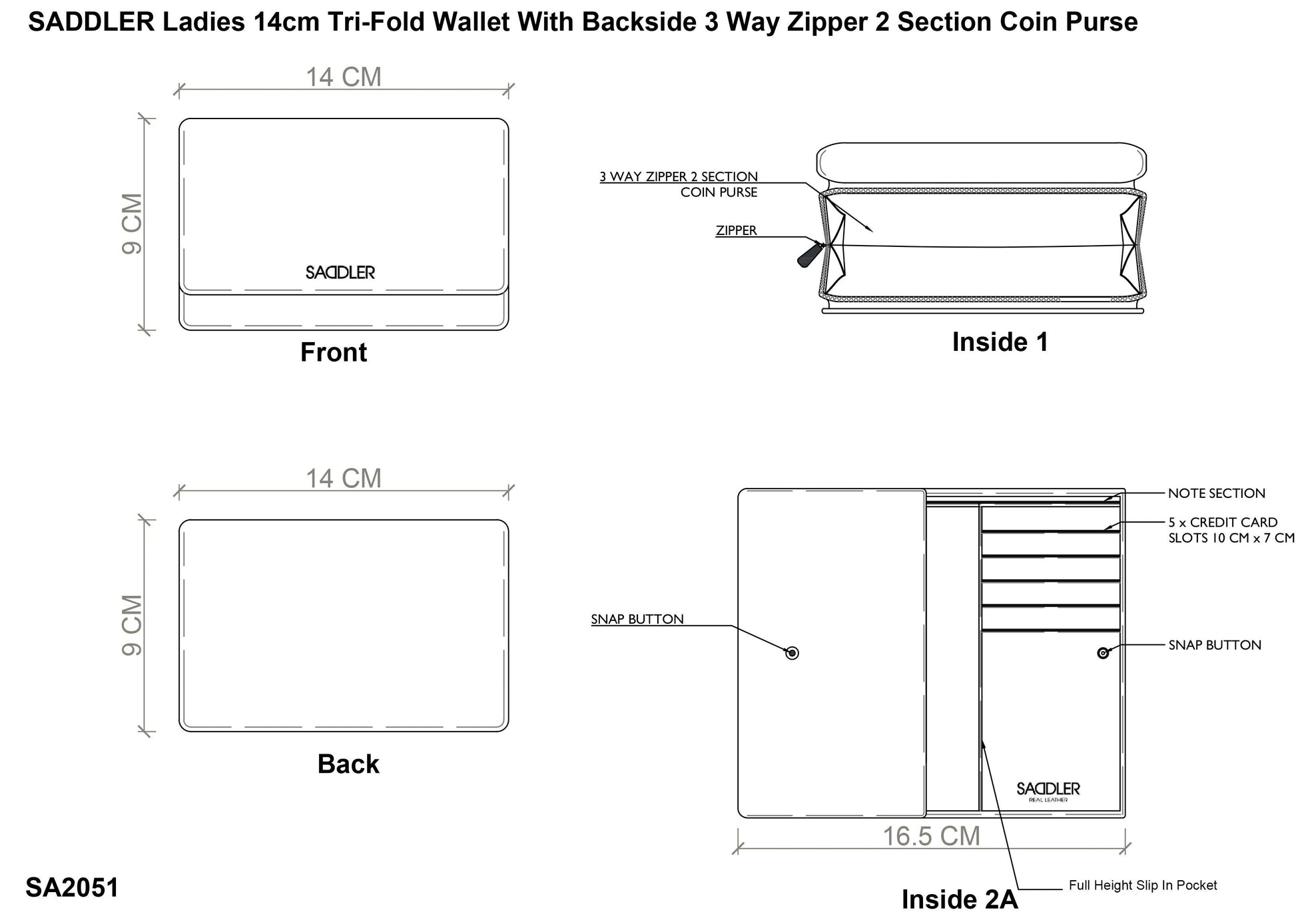 Compact Trifold Leather Purse Eleanor with RFID Protection