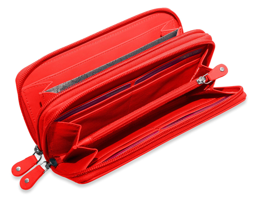 Gabriella Leather Double Zip Around Purse with RFID Protection