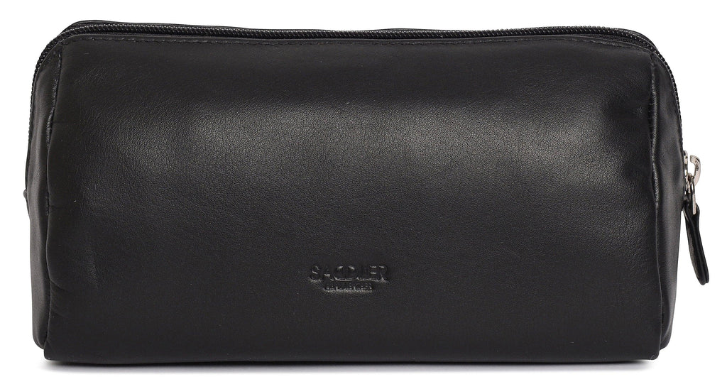 Megan Leather Zip Top Cosmetic Bag Large Capacity with Inner Pocket