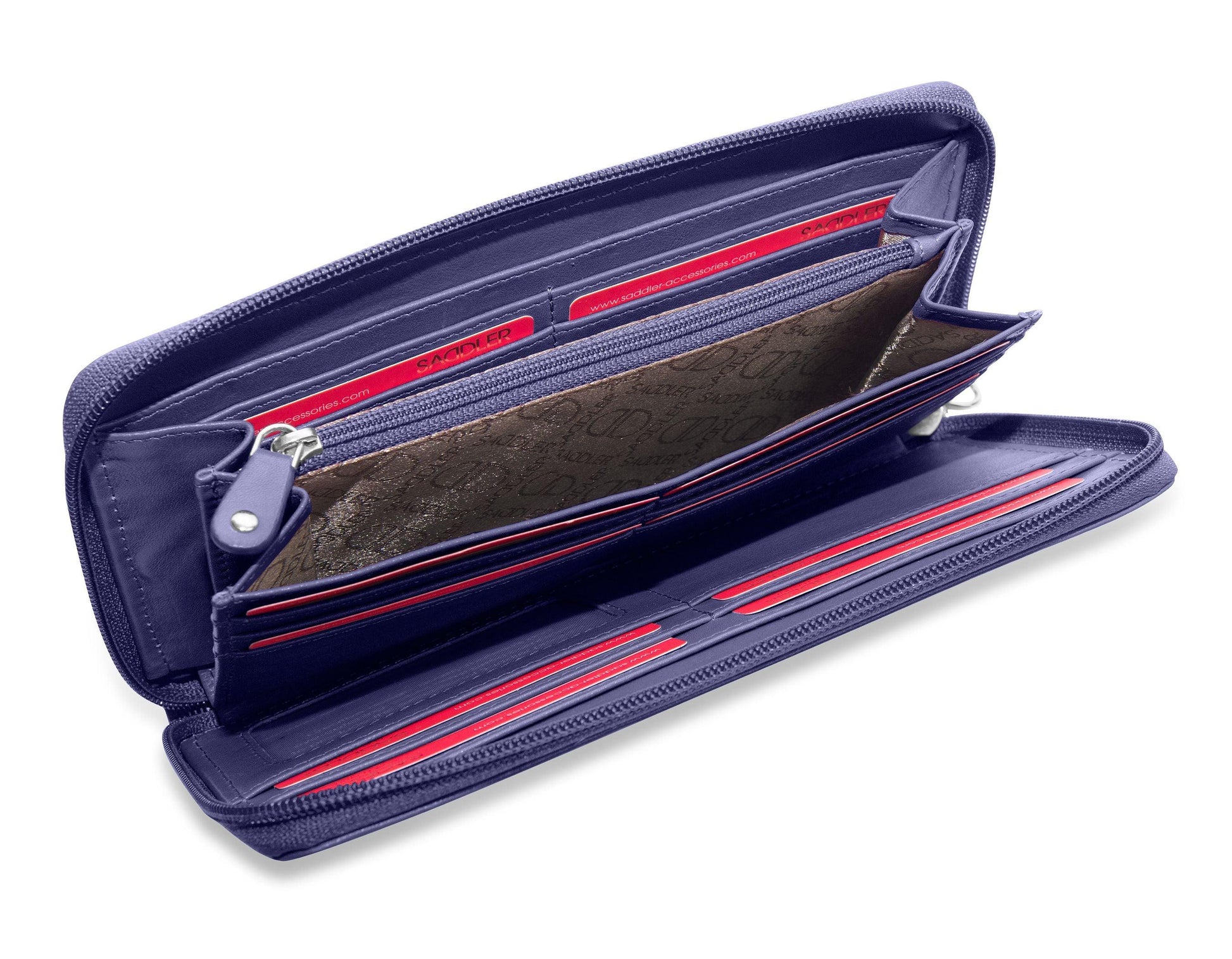 Sophia Leather Zip Around Wallet with 15 Card Slots and Wrist Strap