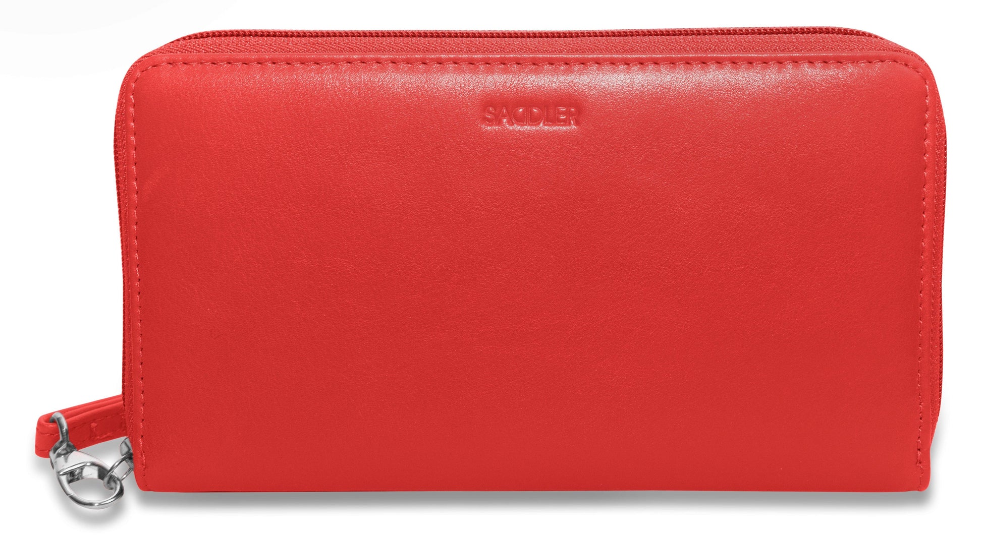 Sophia Leather Zip Around Wallet with 15 Card Slots and Wrist Strap