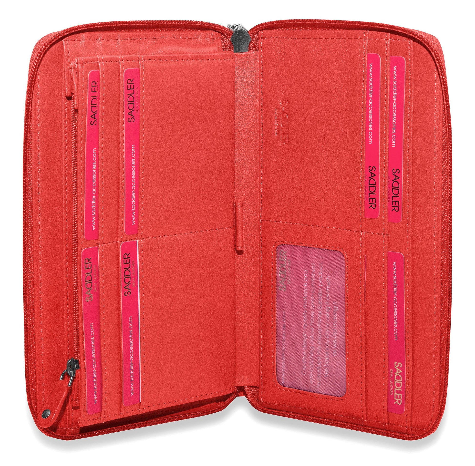 Sophia Leather Zip Around Wallet with 15 Card Slots and Wrist Strap