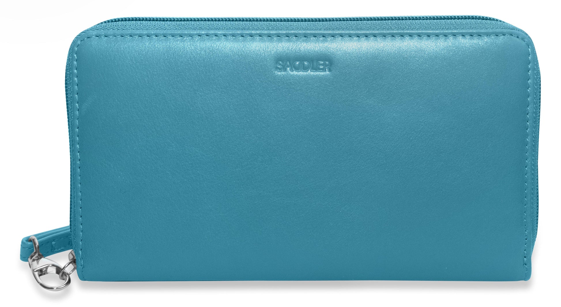 Sophia Leather Zip Around Wallet with 15 Card Slots and Wrist Strap
