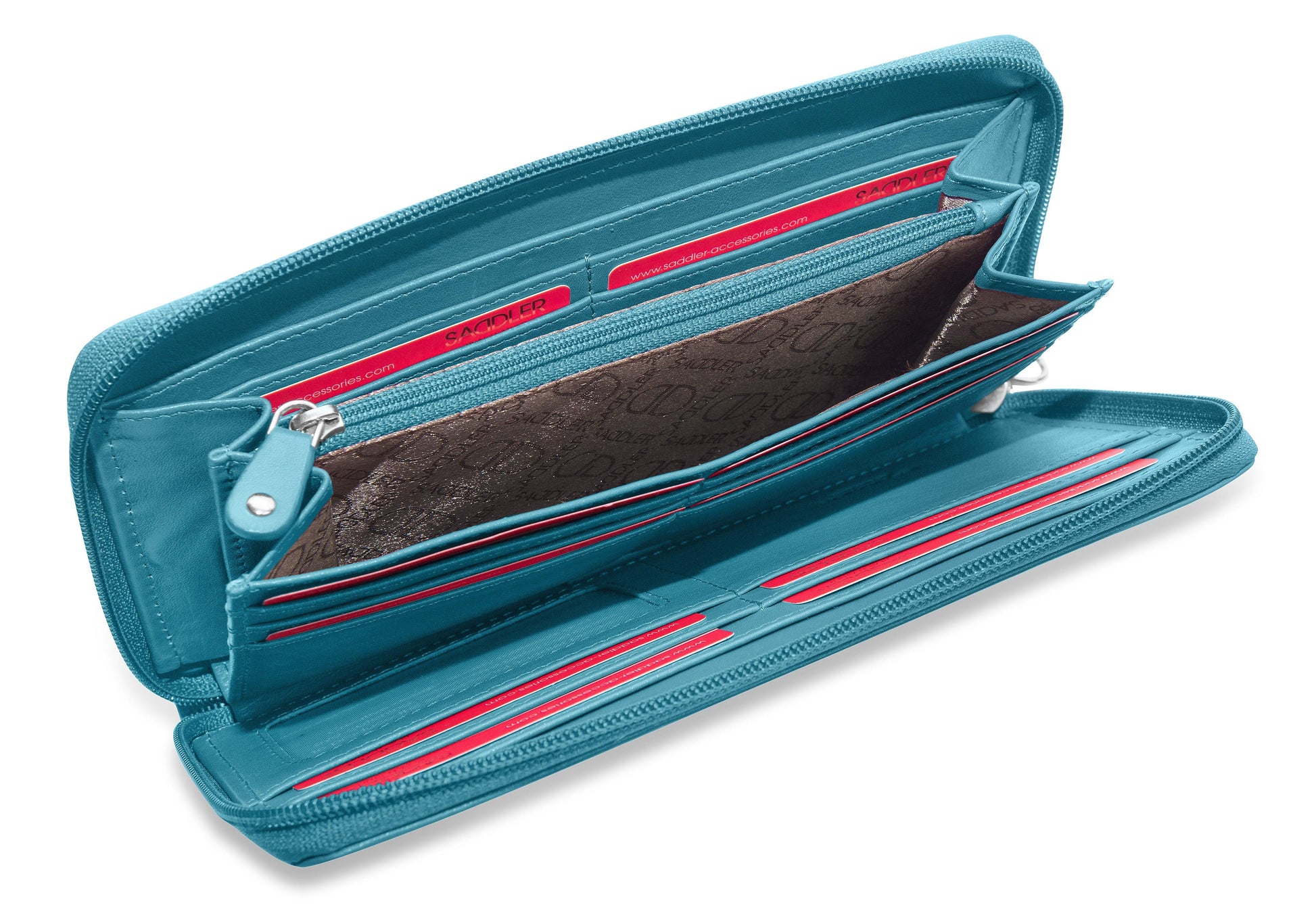 Sophia Leather Zip Around Wallet with 15 Card Slots and Wrist Strap