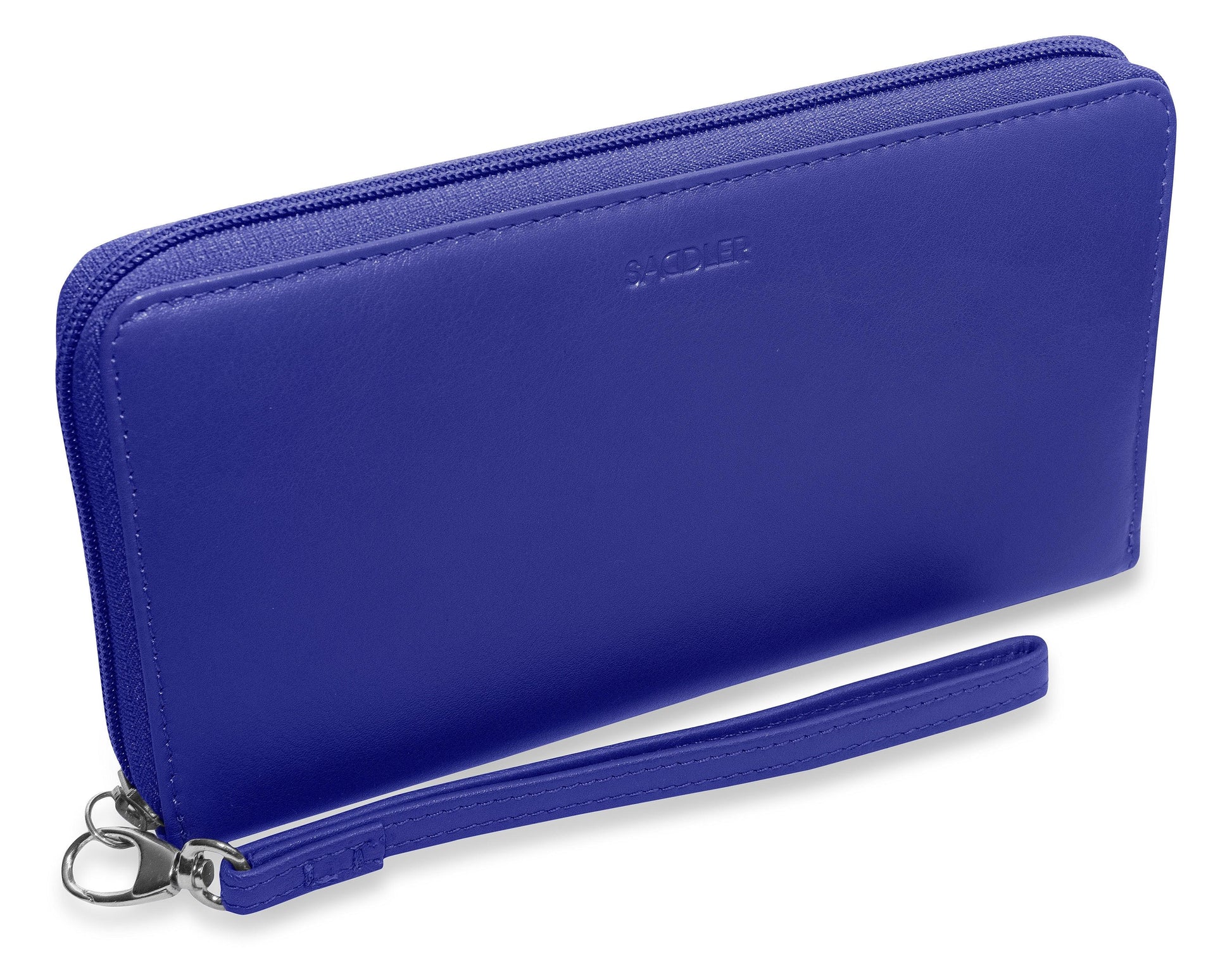 Sophia Leather Zip Around Wallet with 15 Card Slots and Wrist Strap