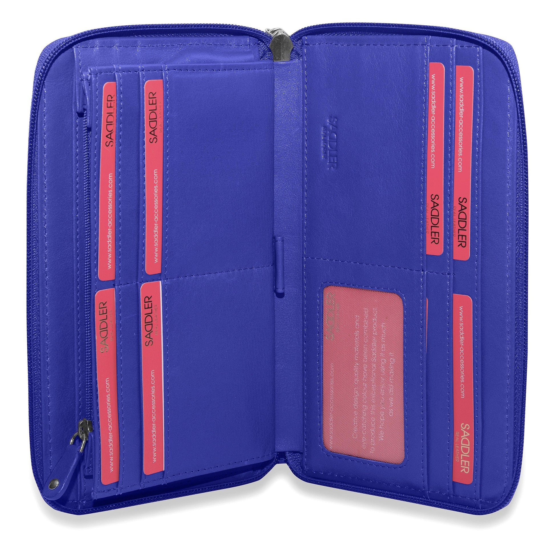 Sophia Leather Zip Around Wallet with 15 Card Slots and Wrist Strap