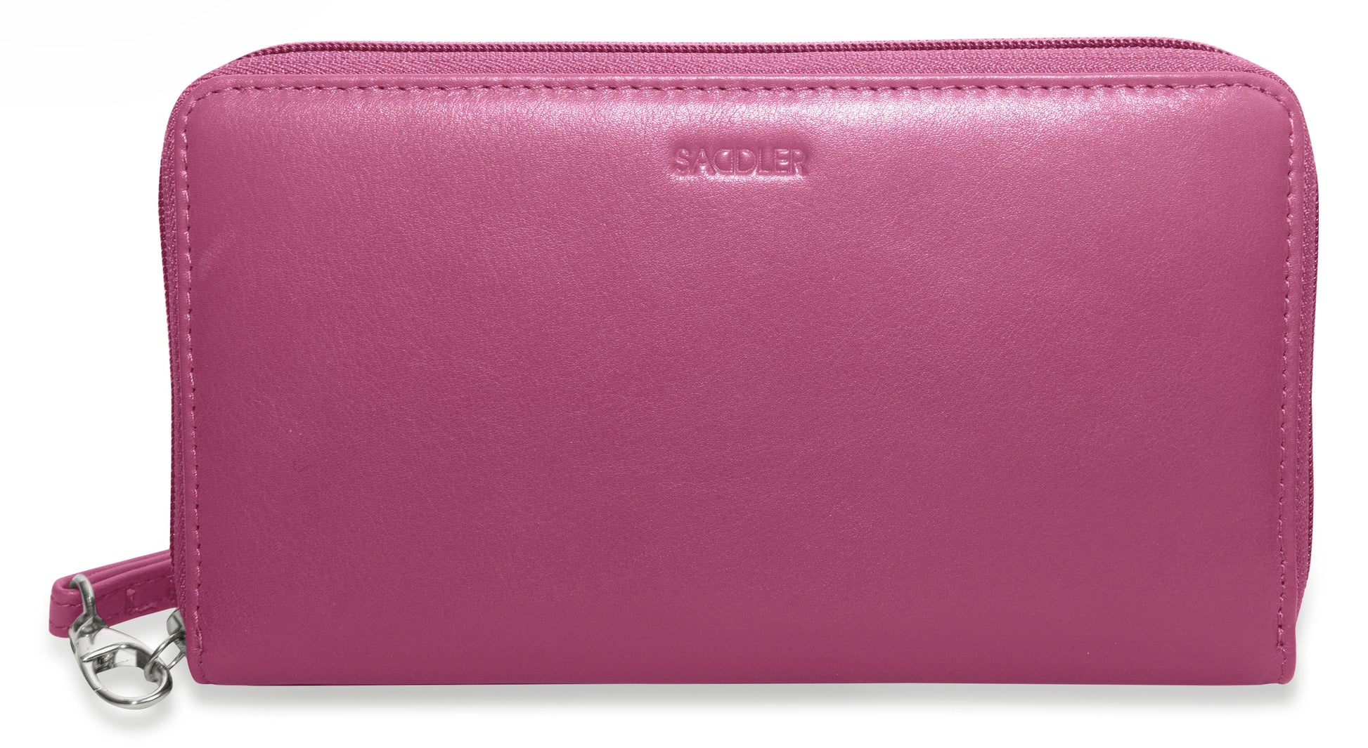 Sophia Leather Zip Around Wallet with 15 Card Slots and Wrist Strap