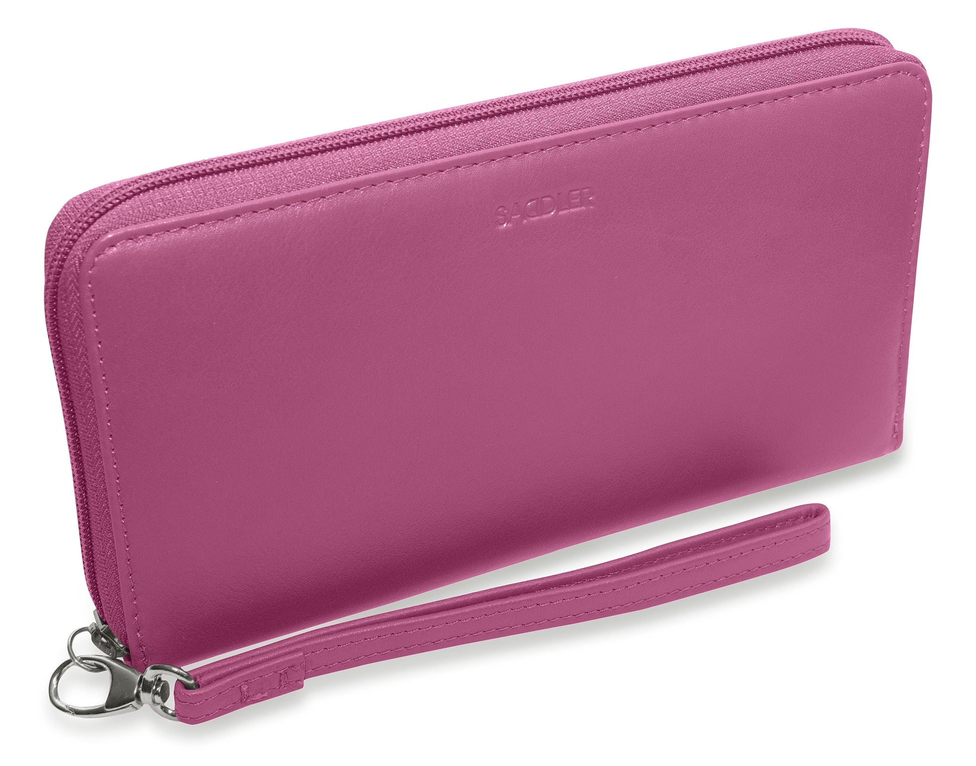 Sophia Leather Zip Around Wallet with 15 Card Slots and Wrist Strap