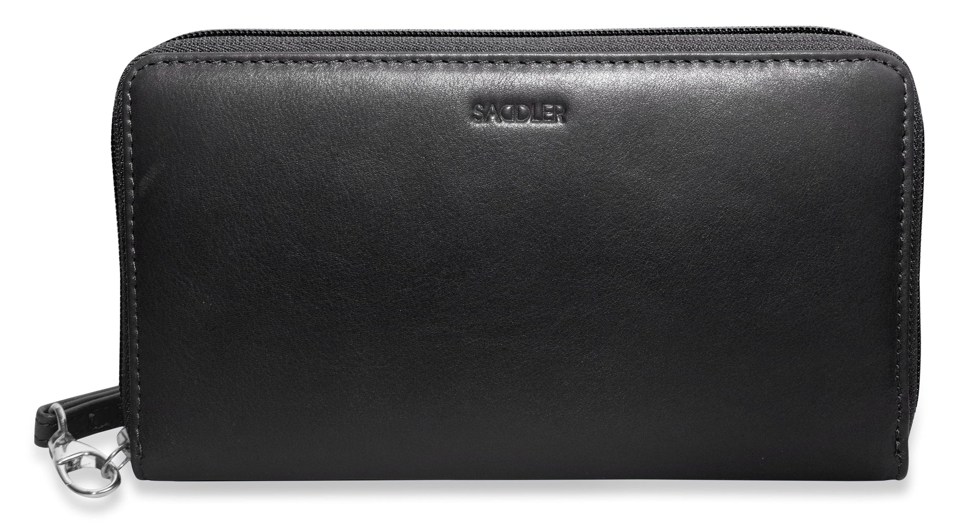 Sophia Leather Zip Around Wallet with 15 Card Slots and Wrist Strap