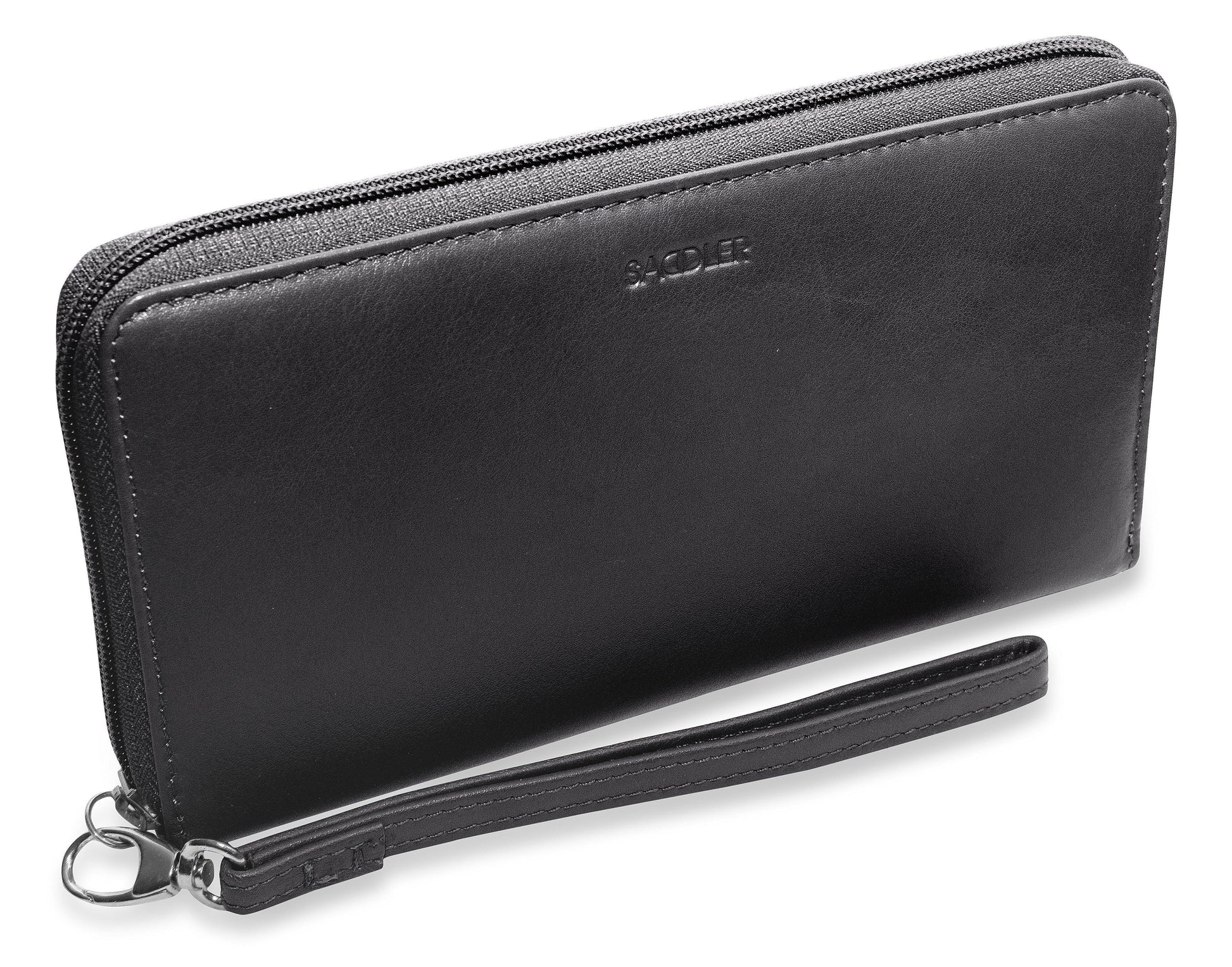 Sophia Leather Zip Around Wallet with 15 Card Slots and Wrist Strap