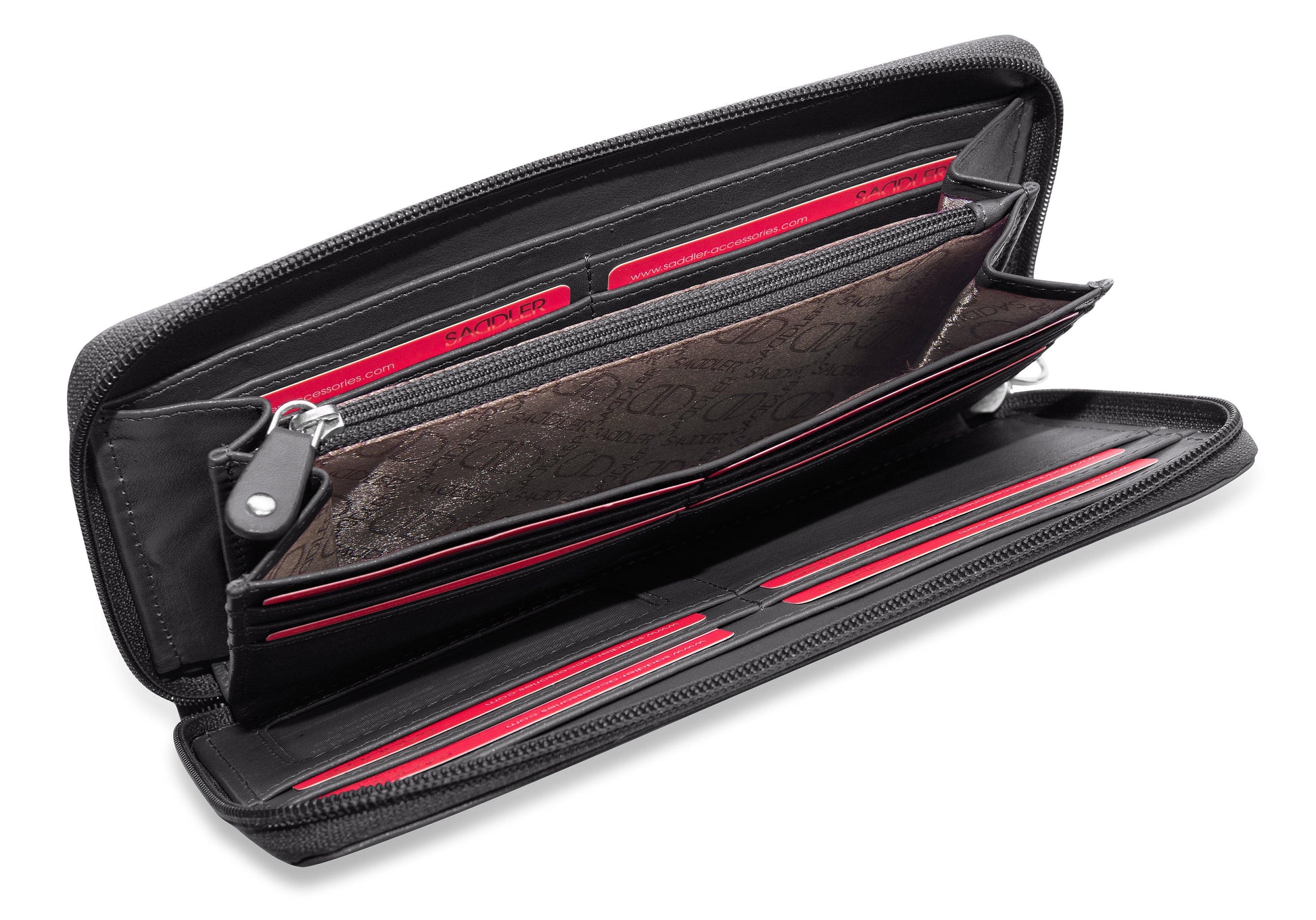 Sophia Leather Zip Around Wallet with 15 Card Slots and Wrist Strap