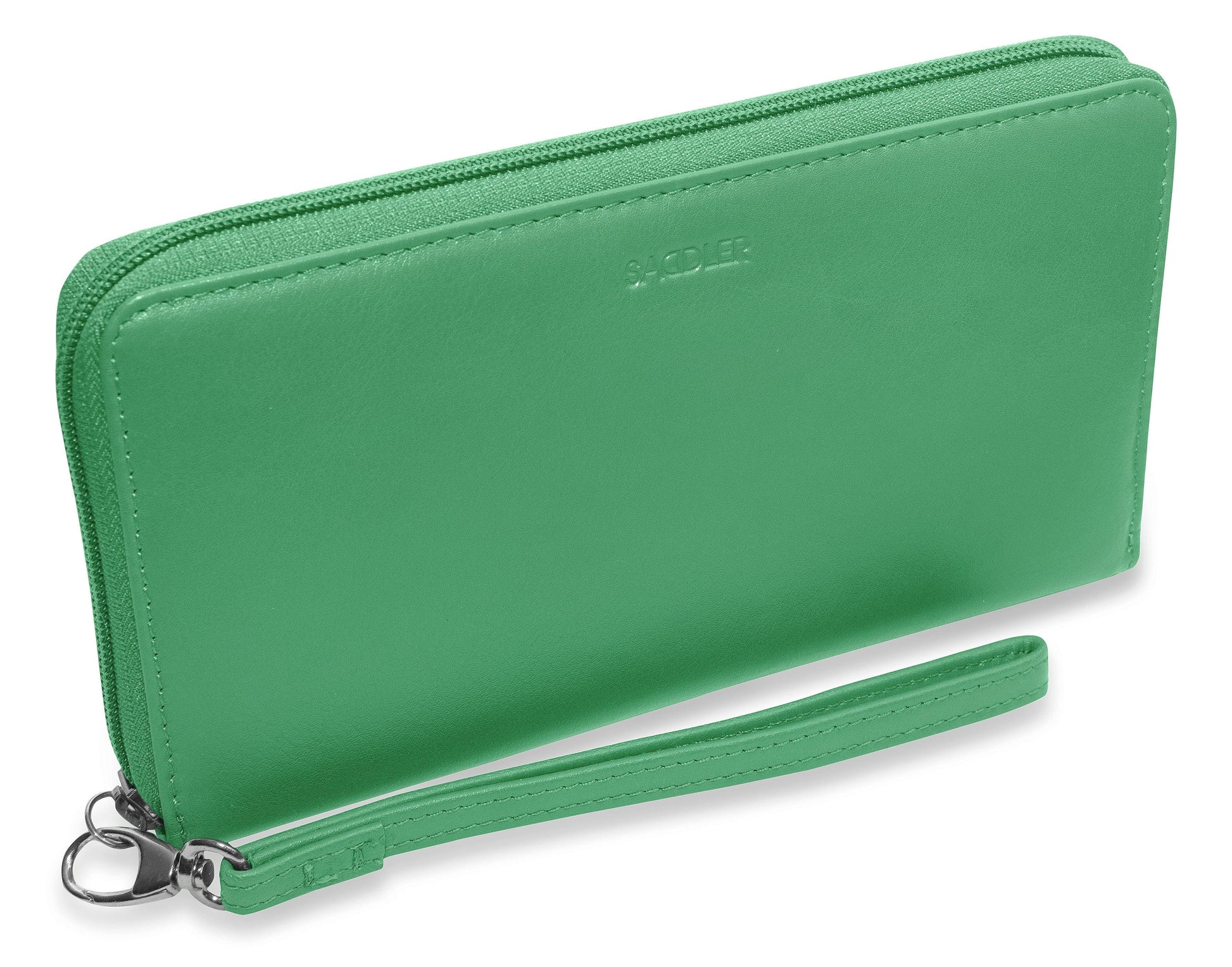 Sophia Leather Zip Around Wallet with 15 Card Slots and Wrist Strap