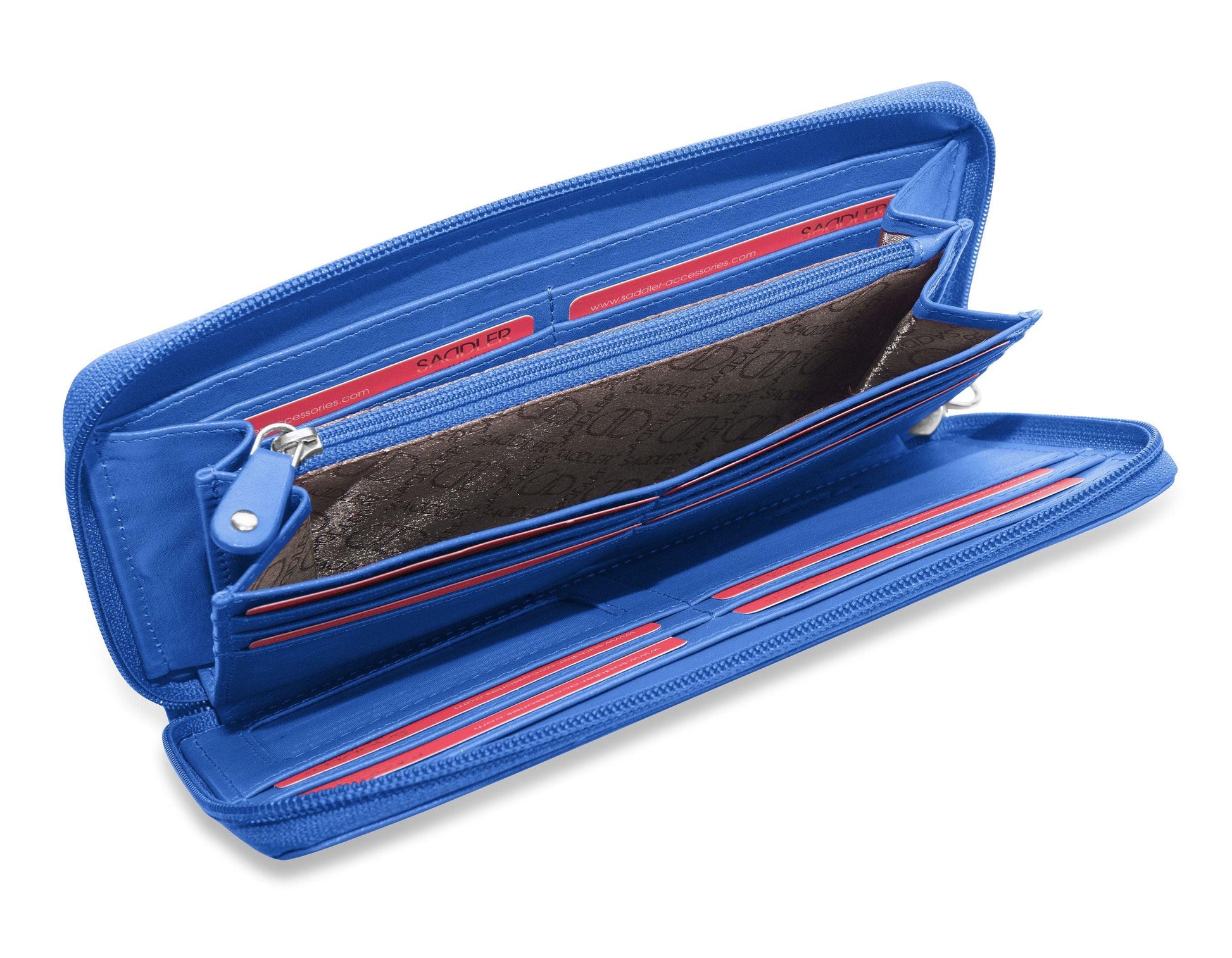 Sophia Leather Zip Around Wallet with 15 Card Slots and Wrist Strap