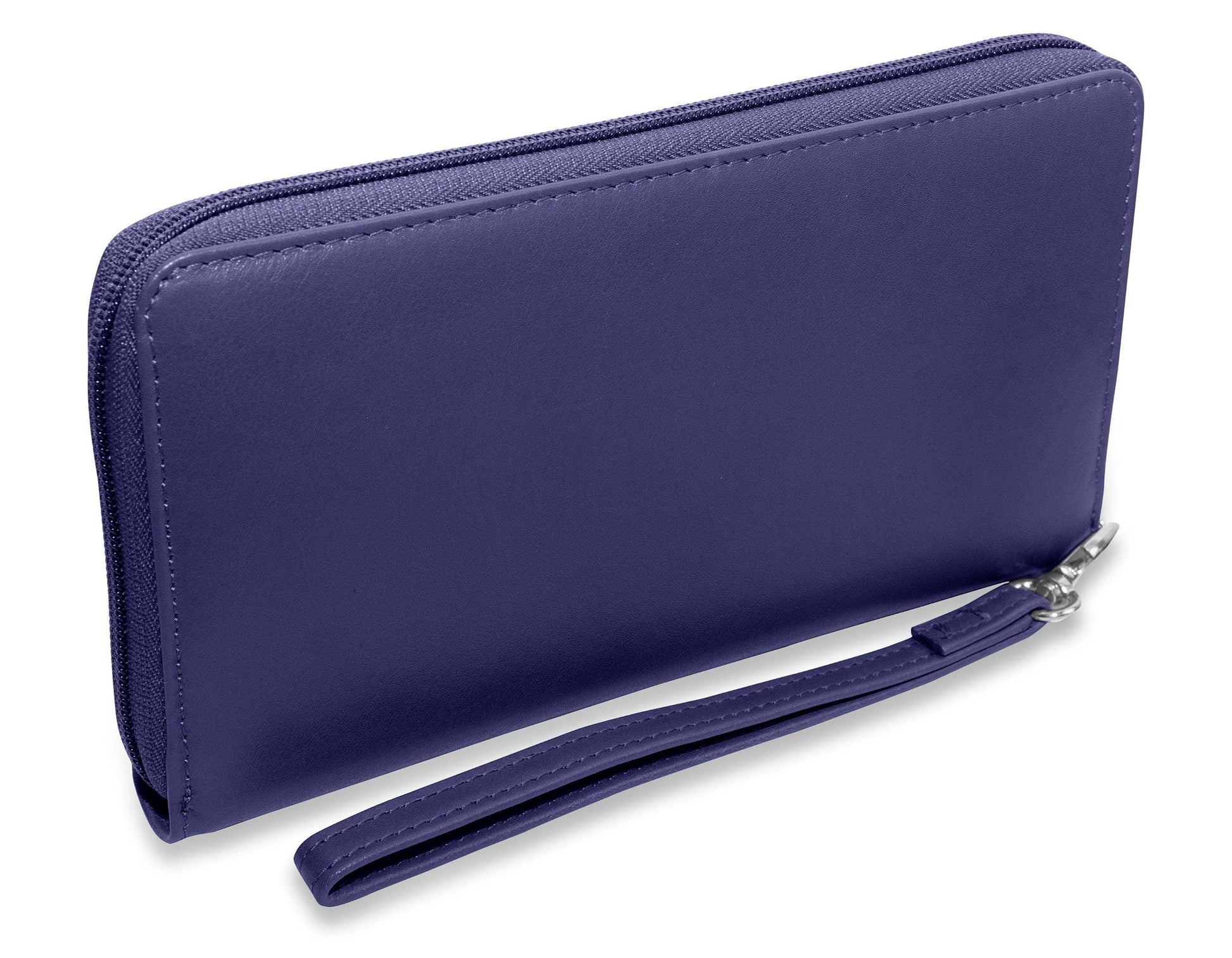 Sophia Leather Zip Around Wallet with 15 Card Slots and Wrist Strap
