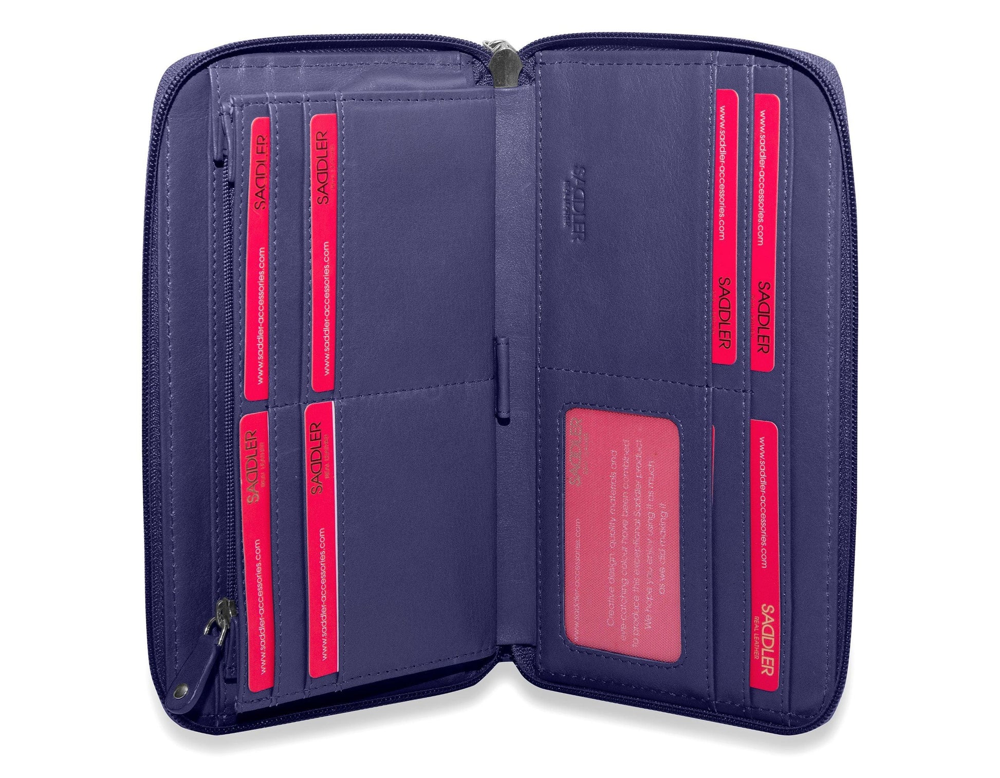 Sophia Leather Zip Around Wallet with 15 Card Slots and Wrist Strap